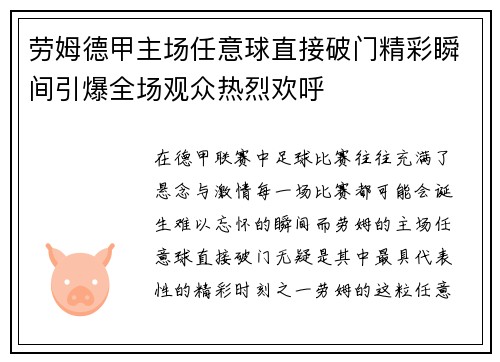 劳姆德甲主场任意球直接破门精彩瞬间引爆全场观众热烈欢呼